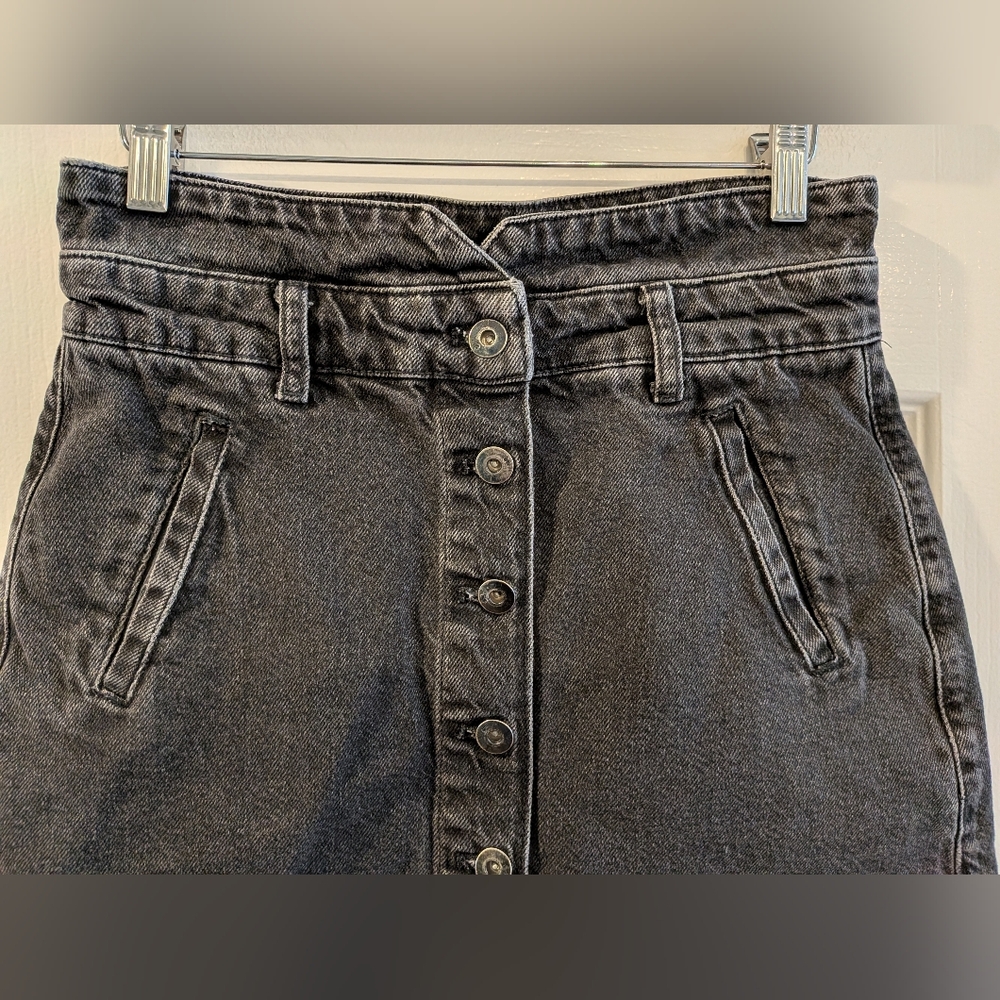 Anthropologie Pilcro Button-Front Denim Mini Skirt Black Size 6 Utility Bohemian - Picture 5 of 16